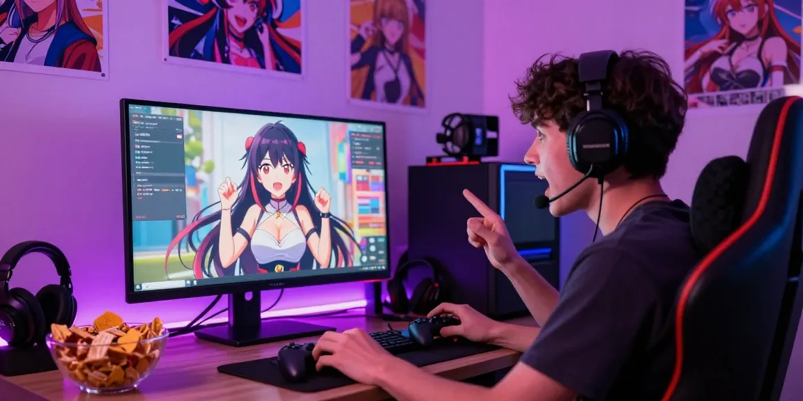 Engaging user enjoying a hentai chat in a colorful anime-themed virtual environment.