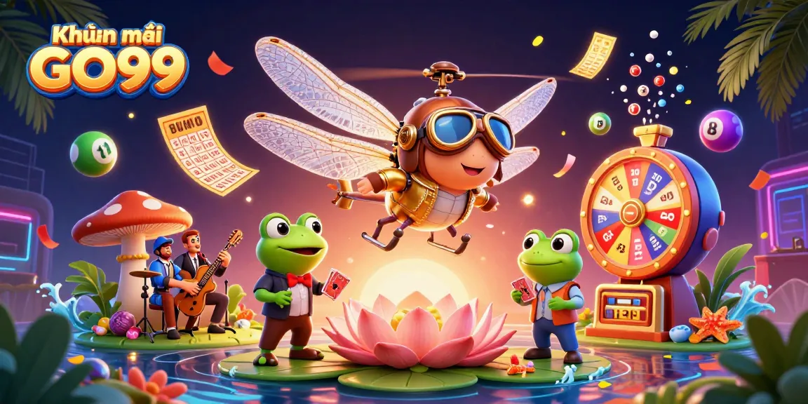 Engage with Khuyến mãi GO99 through a dynamic 3D illustration of casino characters and vibrant gaming elements.