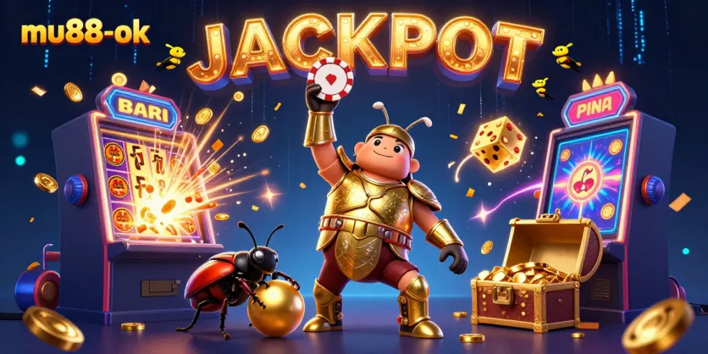 Experience thrilling gameplay at mu88-ok with vibrant 3D characters celebrating a jackpot.