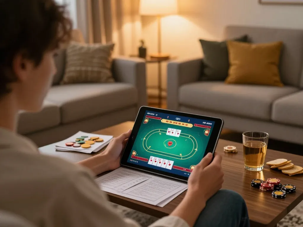 Engaging online poker session on CM88 with strategy notes and warm home setting.