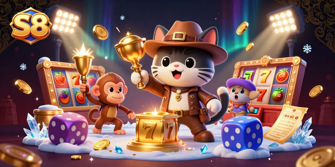 Experience thrilling S8 casino adventures with an explorer cat discovering treasures.