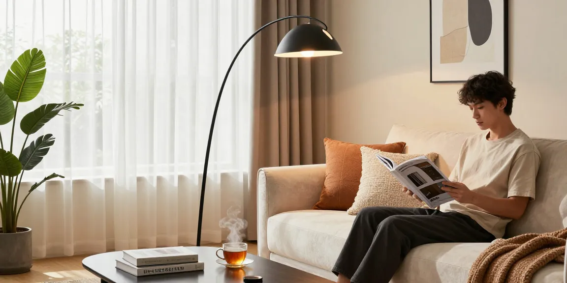 Stylish living room featuring a lampara de pie negra enhancing modern decor.
