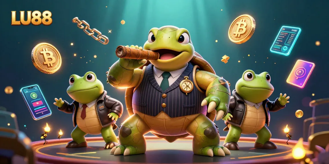 LU88 showcases a dynamic casino scene with characters and crypto elements, perfect for gamblers.