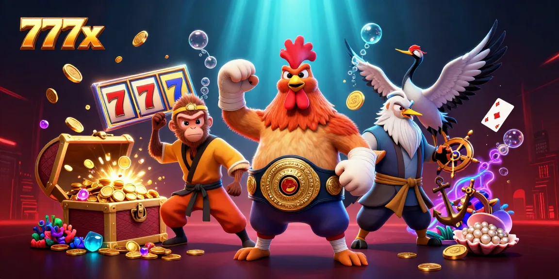 Win big with 777x at an exciting casino filled with vibrant slot symbols and animated characters!