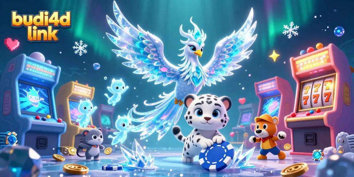 Play and win at budi4d link, featuring a colorful ice phoenix and gaming elements in a vibrant casino scene.