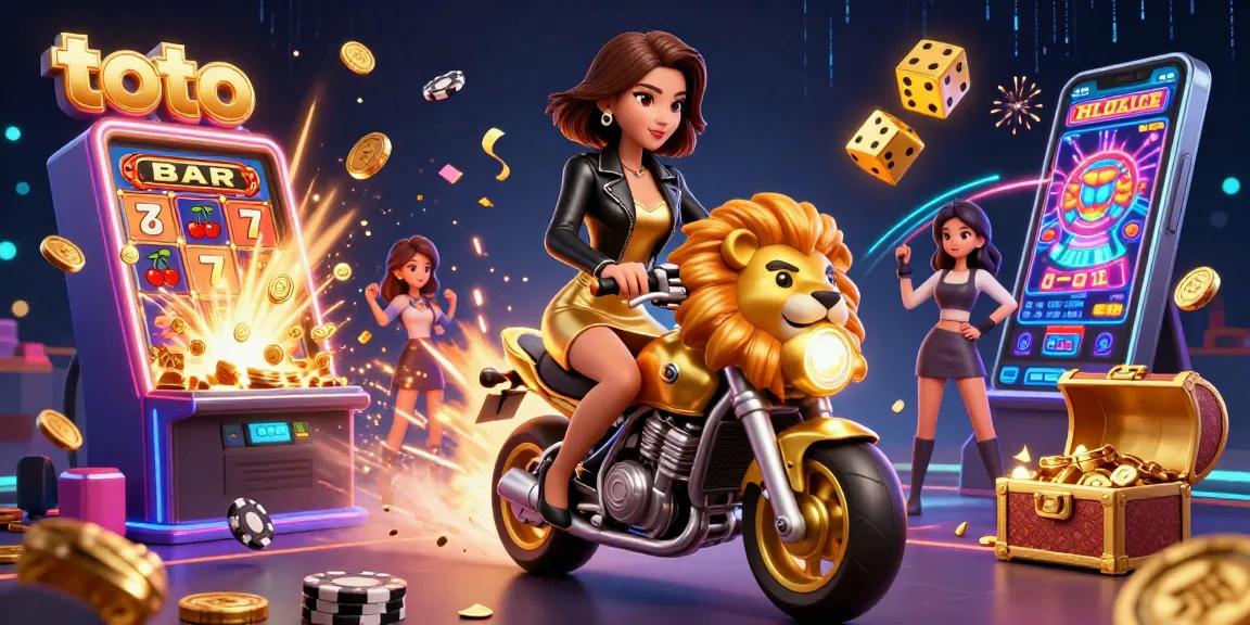 Experience exciting gaming action with toto, featuring a glamorous character riding a vibrant golden lion.