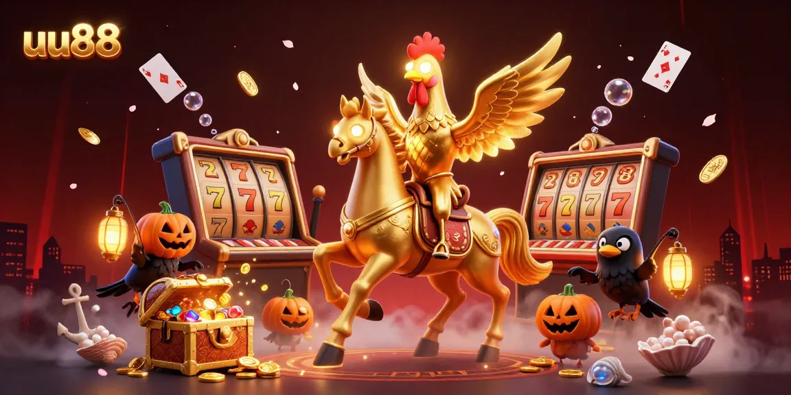 Experience the excitement of uu88 with golden rooster characters in a vivid casino setting!