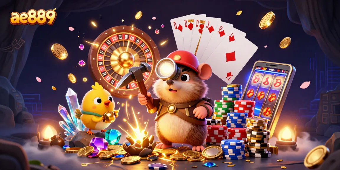 Join the adventure with ae889, as the treasure hunter mole discovers riches in a vibrant casino world.