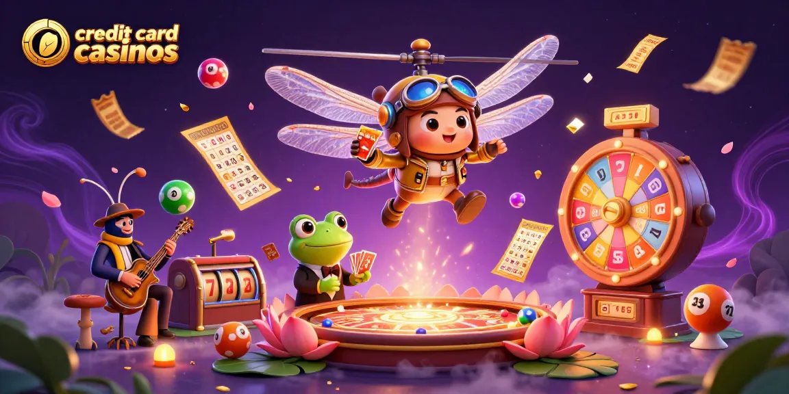 Engage with exciting credit card casinos featuring a unique dragonfly pilot, frog dealer, and lively music band.
