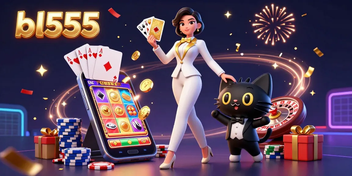 Experience thrilling gameplay at bl555 with a glamorous dealer, 3D gaming elements, and festive celebration effects.