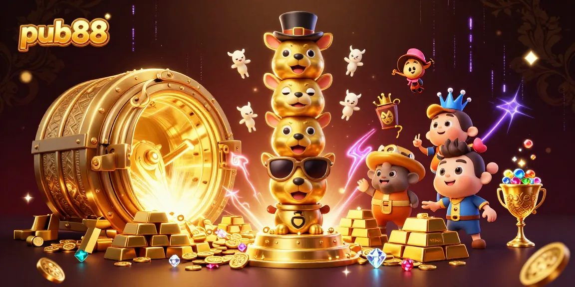 Experience thrilling gameplay at pub88 with vibrant golden treasures and enchanting totem characters.