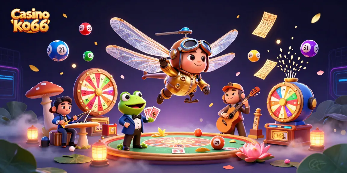 Experience the excitement at Casino ko66 with a vibrant 3D illustration showcasing engaging games and dynamic elements.