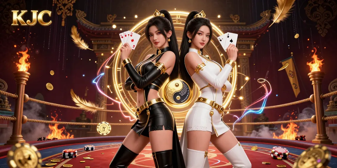 KJC showcases a powerful gaming duo in a dynamic casino scene with intricate details and vivid colors.