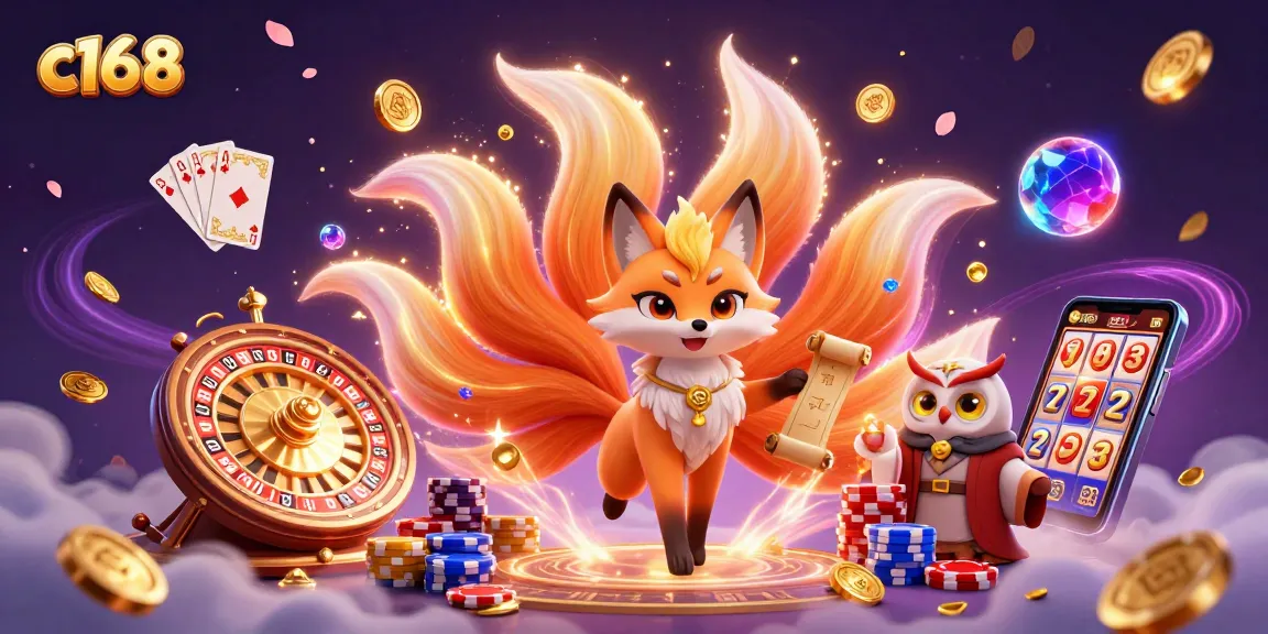 Experience the vibrant gaming atmosphere at c168 with colorful characters, coins, and energetic casino elements.