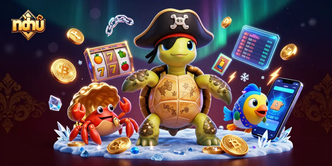 Spin the reels for nổ hũ and uncover treasures with a pirate turtle and friends!