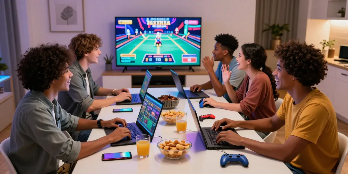 Group enjoying exciting gaming experience at Trang Chủ F168 with engaging atmosphere and modern setup.