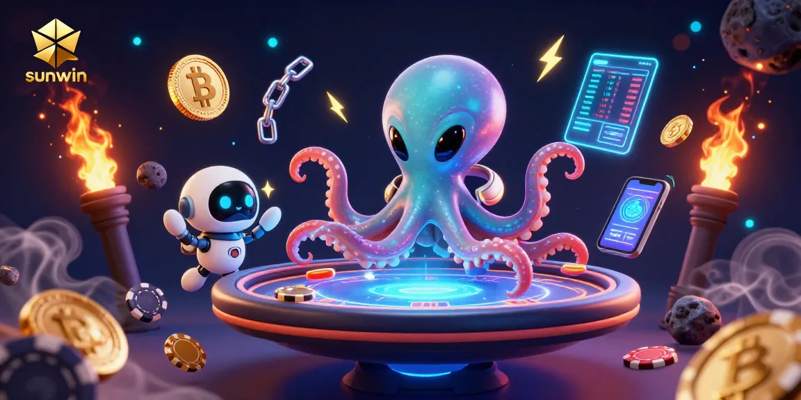 Engage in thrilling gameplay with Sunwin at a cosmic poker table featuring an alien octopus.