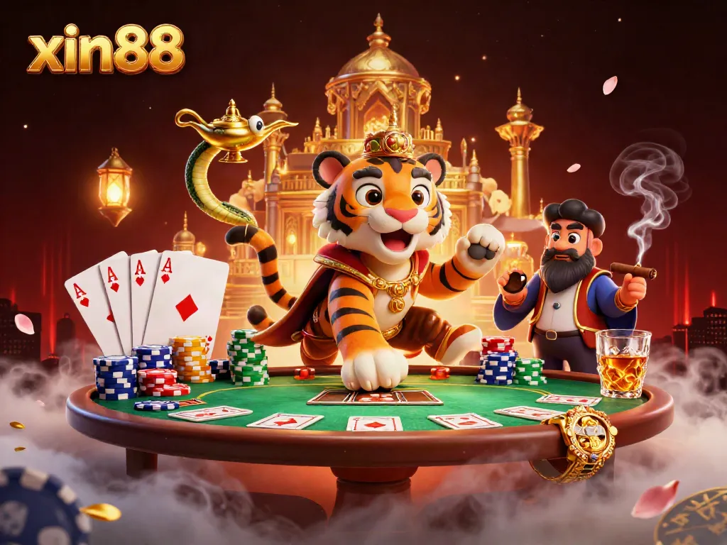 Experience the thrills of xin88 with a magical 3D illustration showing vibrant casino elements and a whimsical character.