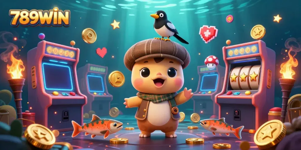 Engage with slots and jackpots at 789WIN with a playful Nessie and animated casino elements.
