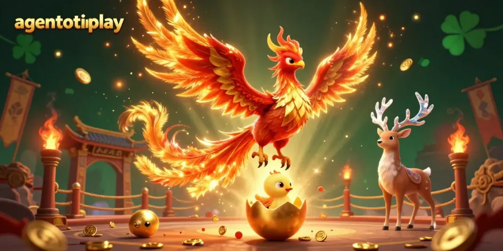 Engage in exciting gameplay at agentotoplay, featuring a vibrant phoenix and iconic casino elements.