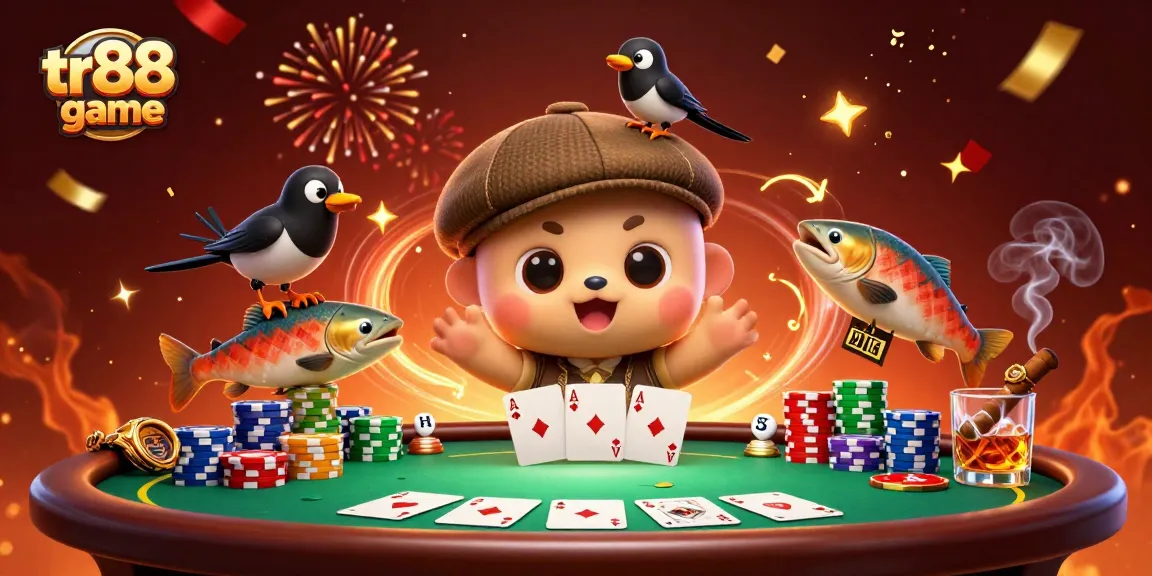 Experience the excitement of tr88 game with playful characters immersed in a vibrant casino scene.