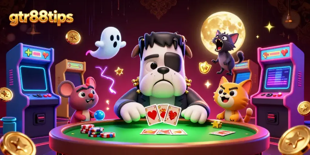 gtr88tips showcases a lively 3D casino scene featuring vibrant characters and gaming elements.