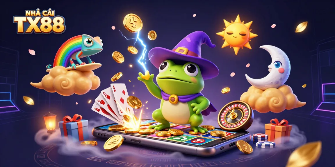 Experience thrilling gaming at NHÀ CÁI TX88 with vibrant coins and interactive games showcased.