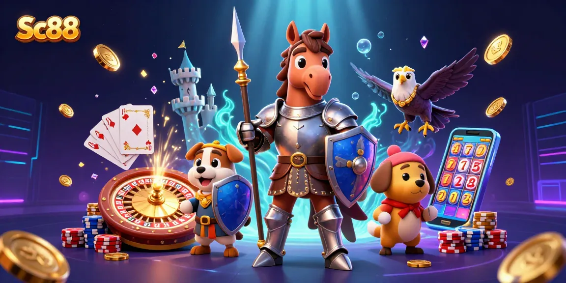 Engage in thrilling games at SC88 with dynamic elements like a knight and coins.