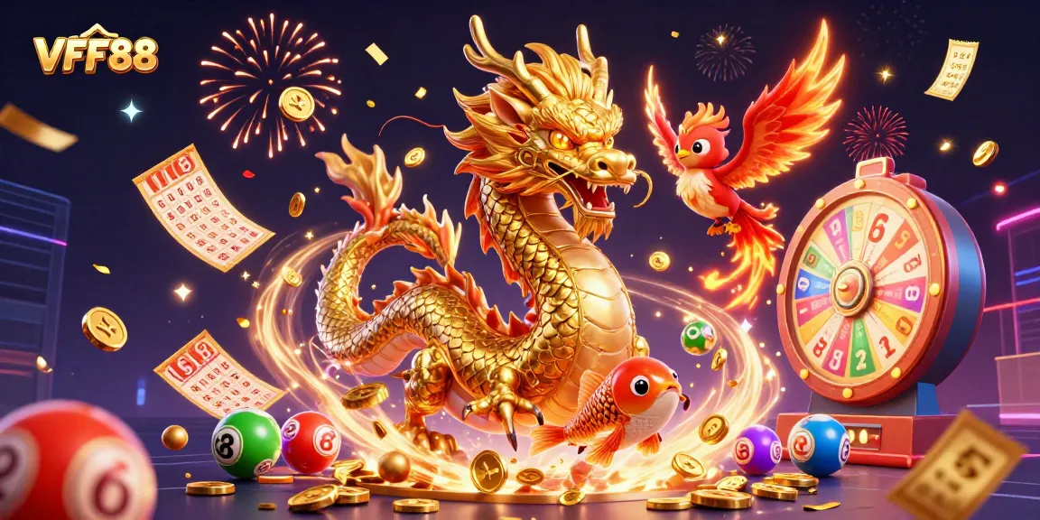 Engage with VFF88's thrilling atmosphere featuring a dynamic scene with a dragon, phoenix, and koi fish.