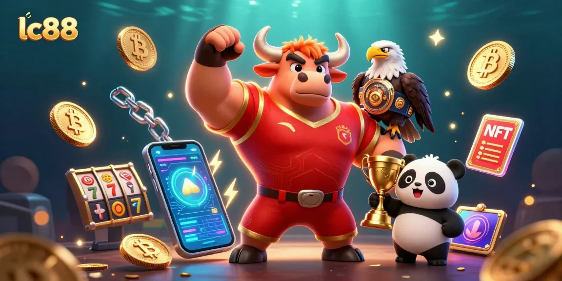 Experience winning moments with lc88 as a bull mascot celebrates victory in a vibrant casino environment.