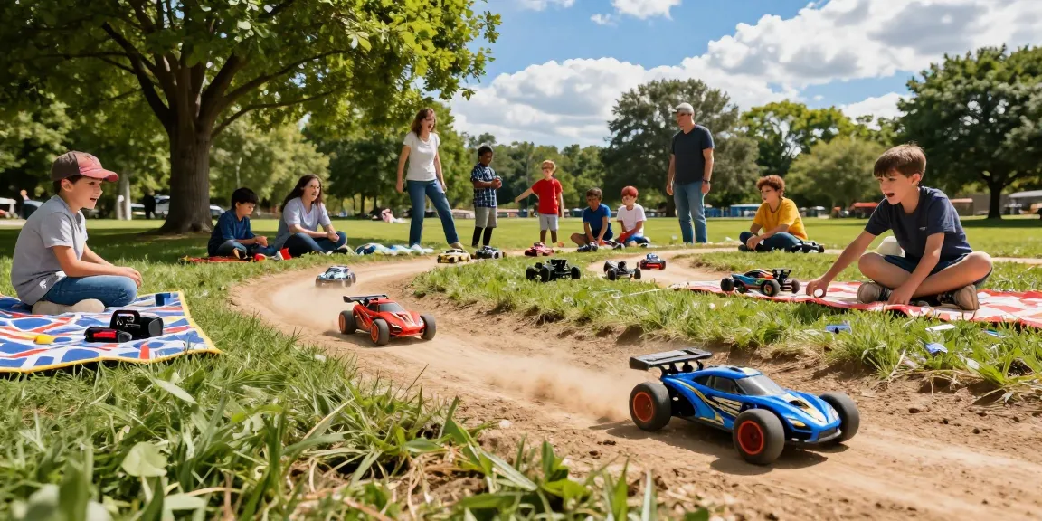 Children enjoying rokok88 link login enabled remote control cars in a park.