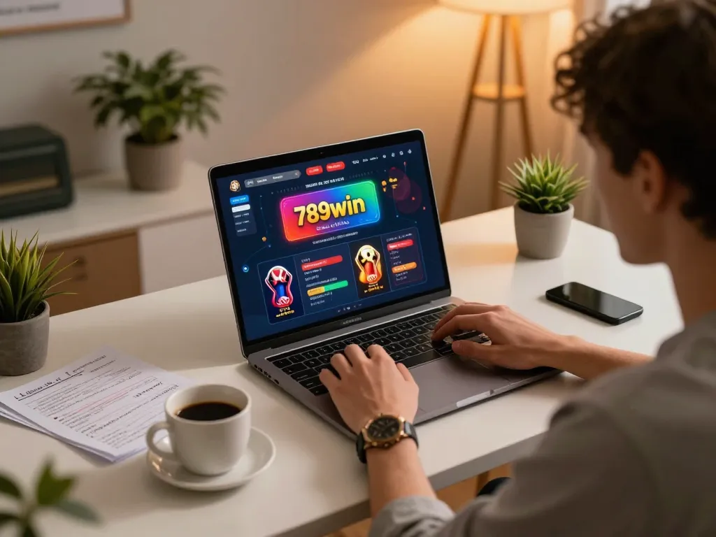 Engaging in online casino gameplay on 789win's platform from a cozy home setup.
