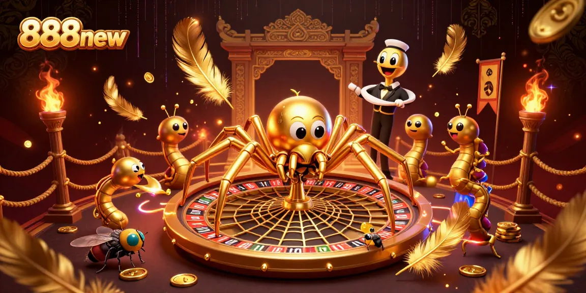 Experience thrill at 888new with a captivating roulette scene featuring a fly and a golden spider.