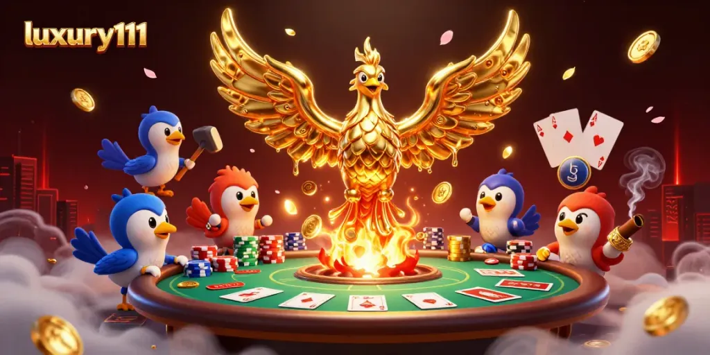 Engage with luxury111 and experience golden wins at the poker table with a dynamic casino illustration.