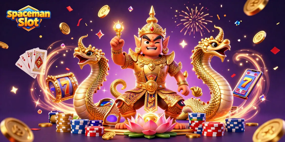Experience the spaceman slot with dazzling coins and bonuses in a vibrant casino scene.