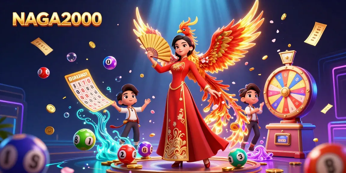 Pemain NAGA2000 menikmati pengalaman lotere yang mendebarkan dengan phoenix emas dan warna-warna cerah.