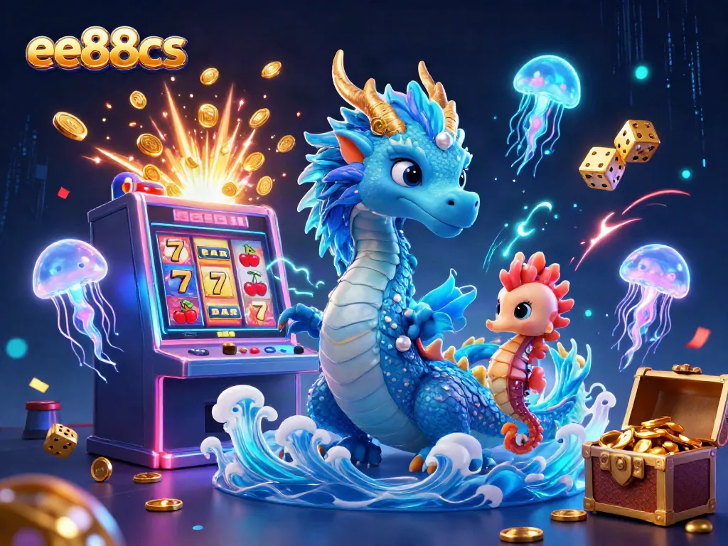 Witness the awe-inspiring ee88cs gaming experience featuring dynamic creatures in a vibrant casino-themed environment.