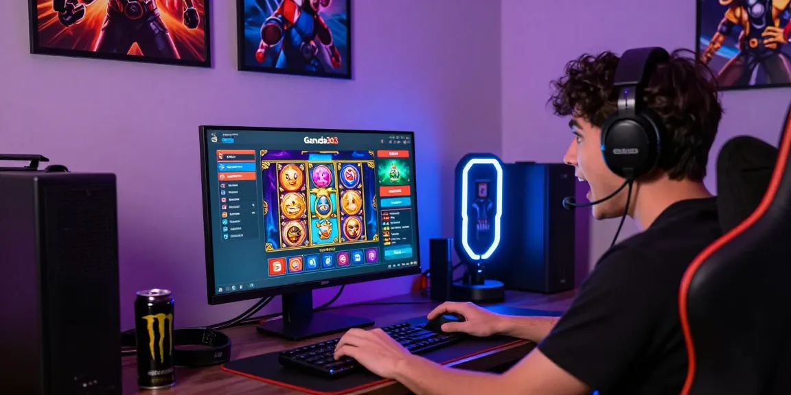 Excited user exploring the Garuda303 online gaming platform in an immersive gaming setup.