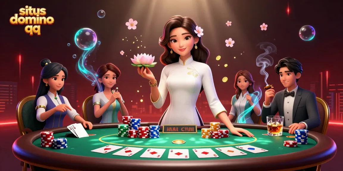 Experience the excitement at situs domino qq with a stunning 3D illustration showcasing poker and vibrant casino elements.