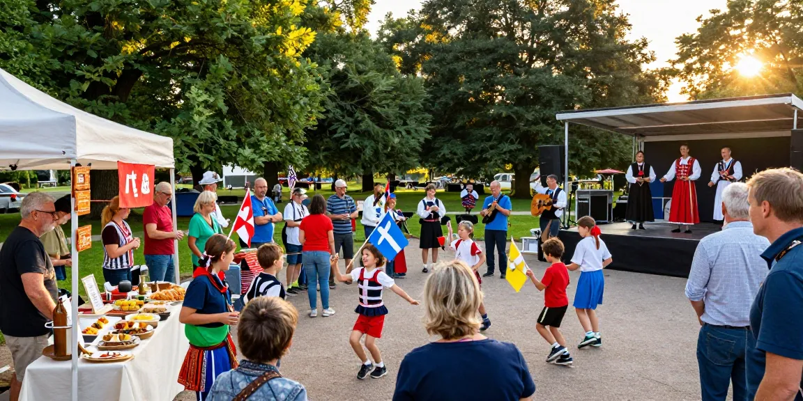 A lively cultural festival scene showcasing the m98 true wallet within the context of a vibrant Breton celebration in a park.
