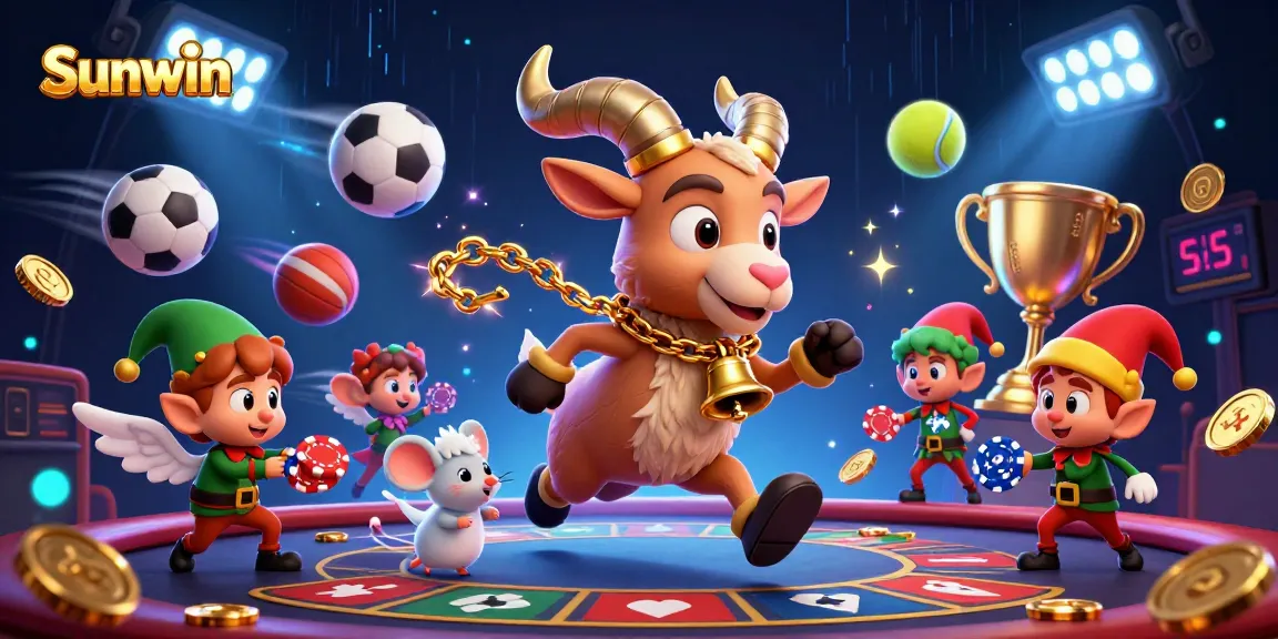 Experience thrilling action at Sunwin with cartoon characters engaging in a vibrant casino scene.