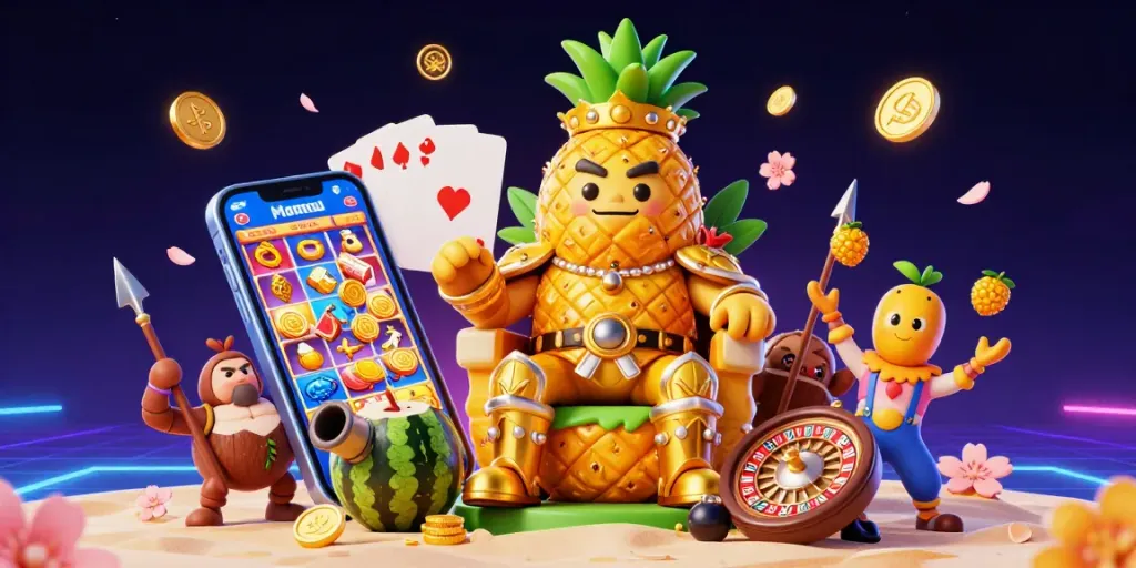 Play exciting casino games and win with U31's dynamic 3D illustration showcasing thrilling slots and colorful characters.