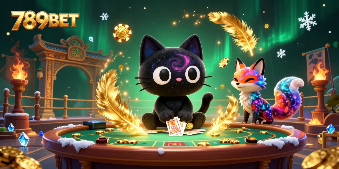 Embrace the cosmic allure of 789BET as a cartoon black hole cat pulls in golden chips at a lively casino.
