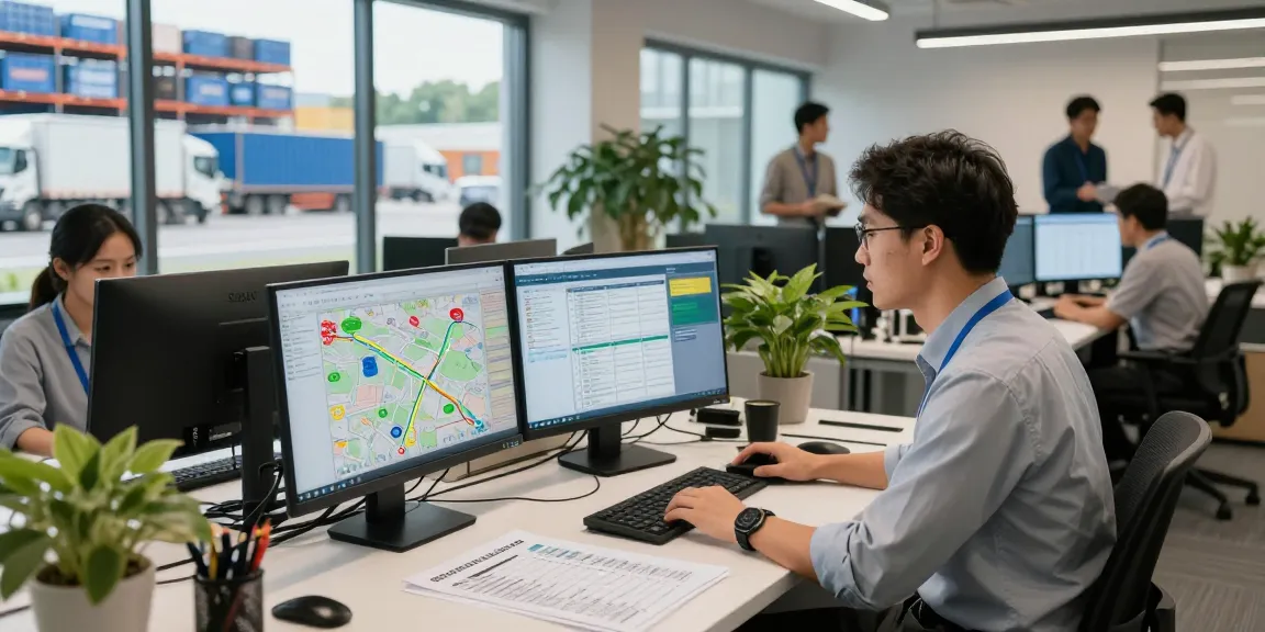 Effiziente Spedition Dortmund mit modernem Büro und Transportanalysen.