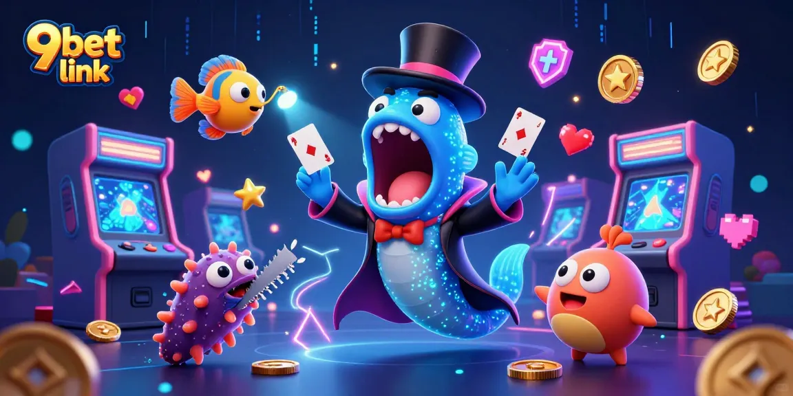 Experience thrilling gaming at 9bet link with animated characters doing magic tricks in a vibrant casino.