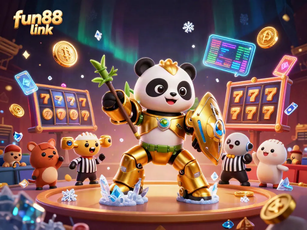 Experience thrilling gameplay at Fun88 link with an engaging casino atmosphere, featuring a golden panda in action.