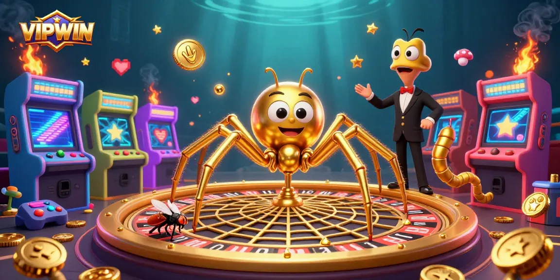 Experience thrilling bets at VIPWIN with a golden roulette web and animated characters.