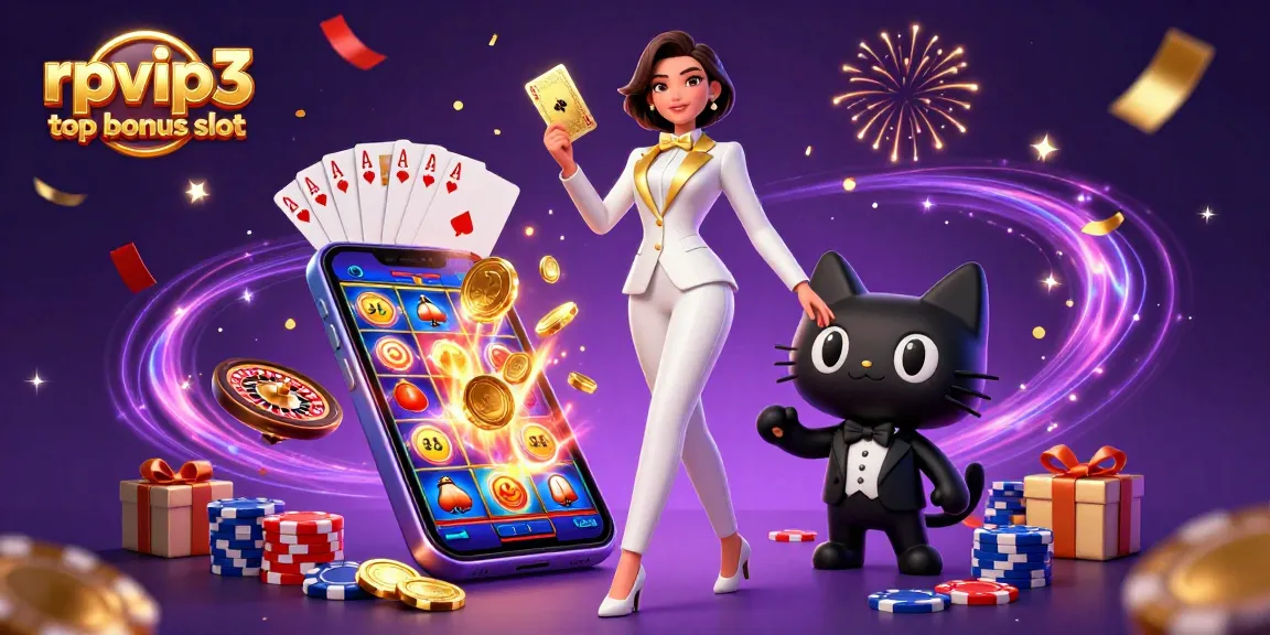 Join the excitement with rpvip3 top bonus slot featuring vibrant games, winning cards, and festive atmosphere!