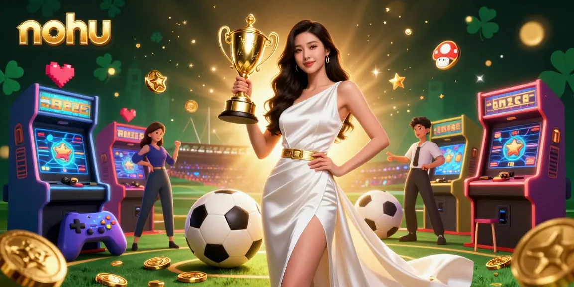 Win big at nohu with a stunning Asian woman celebrating her casino success amidst vibrant gaming elements.