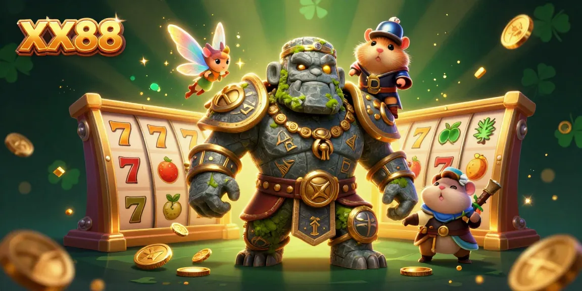 Experience big wins at XX88 with vibrant slot reels and enchanting characters in a 3D casino scene.